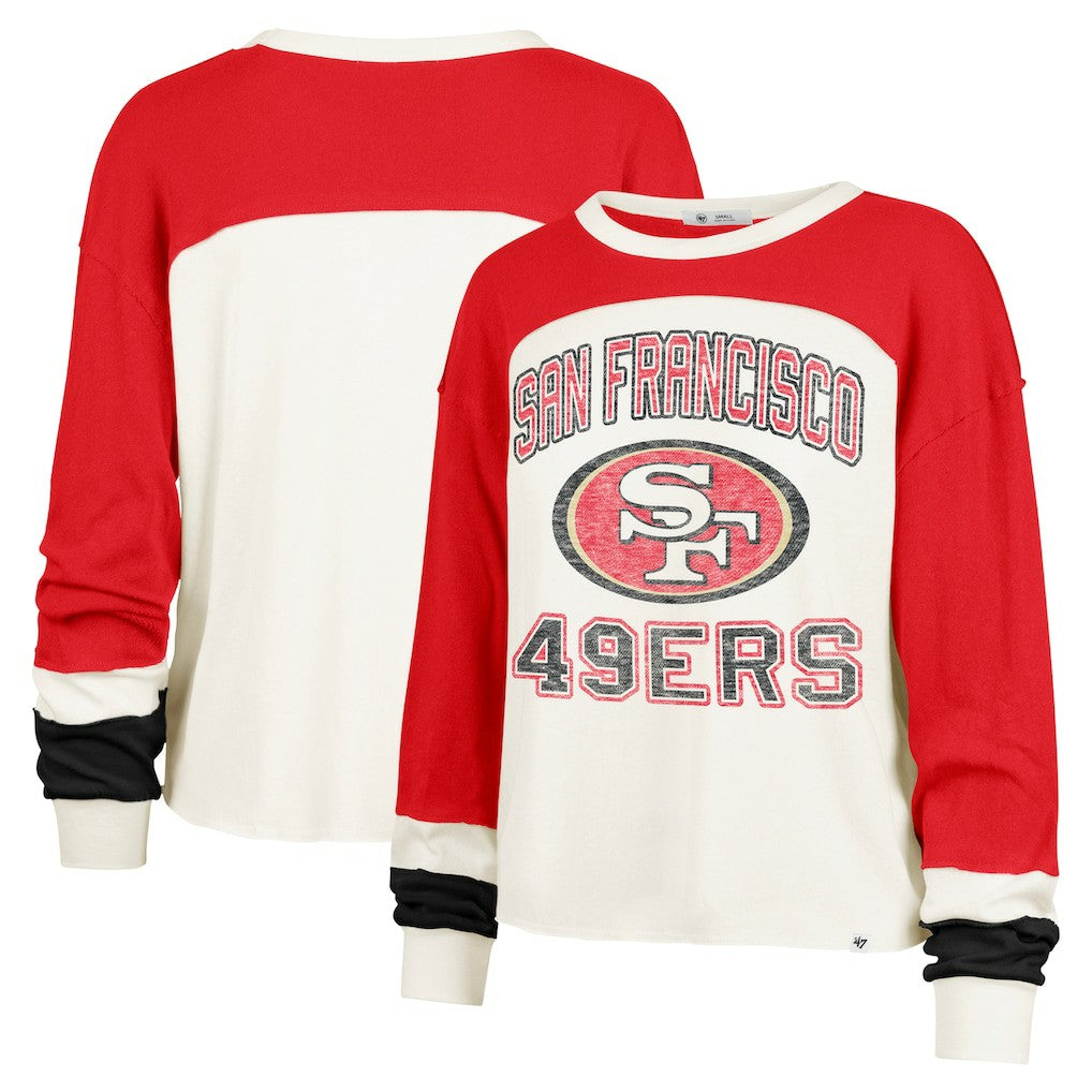San Francisco 49ers '47 Women's Double Header Curve Raglan Long Sleeve Crop Top Cream | 47 brand
