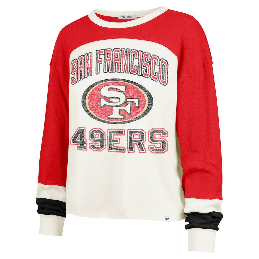 San Francisco 49ers '47 Women's Double Header Curve Raglan Long Sleeve Crop Top Cream | 47 brand