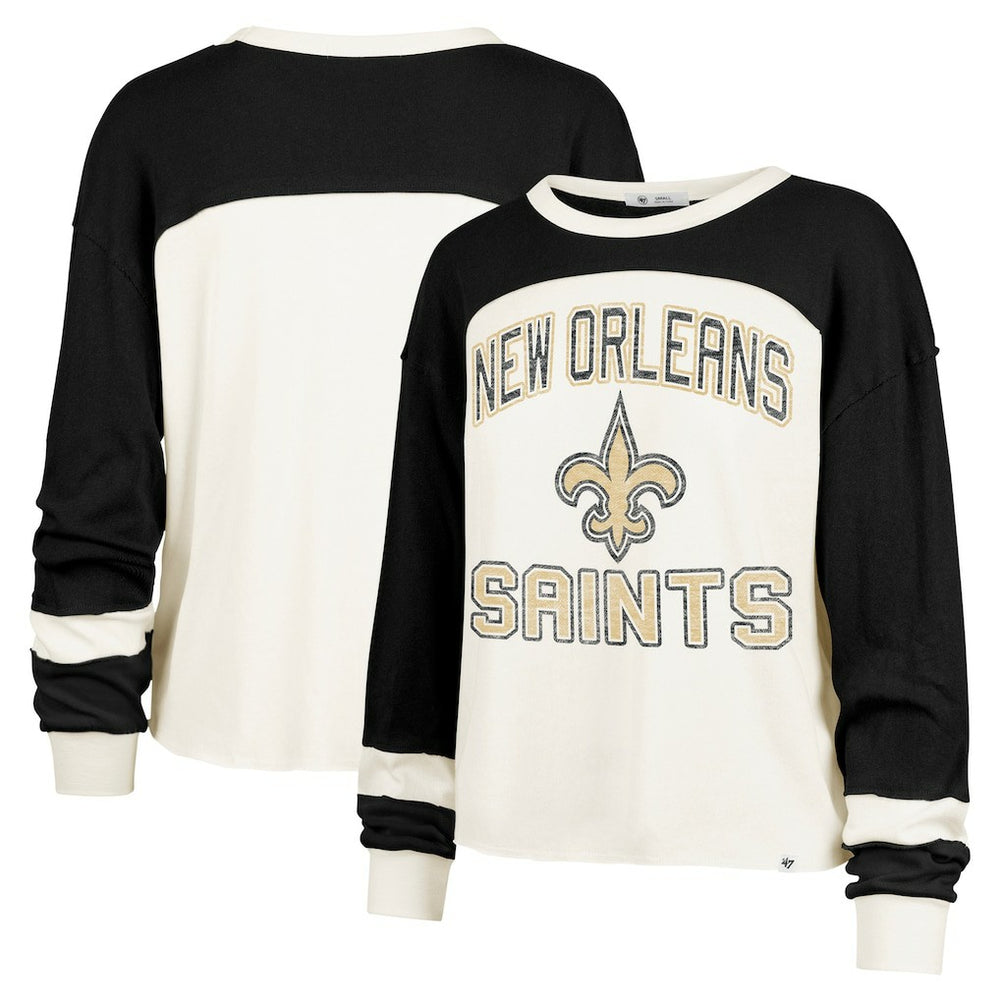 New Orleans Saints '47 Women's Double Header Curve Raglan Long Sleeve Crop Top Cream | 47 brand