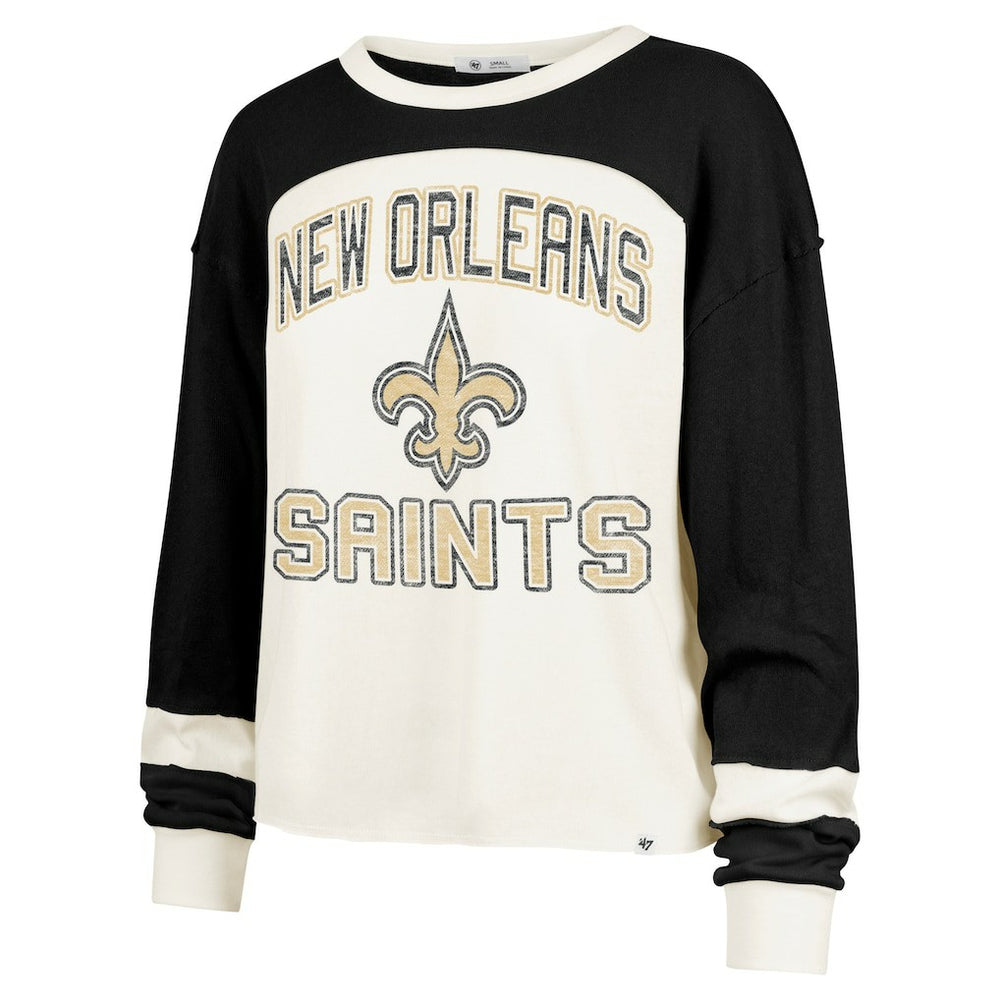 New Orleans Saints '47 Women's Double Header Curve Raglan Long Sleeve Crop Top Cream | 47 brand