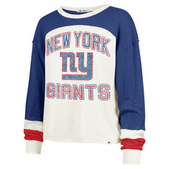 New York Giants '47 Women's Double Header Curve Raglan Long Sleeve Crop Top Cream | 47 brand