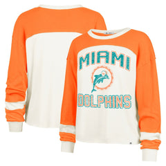 Miami Dolphins '47 Women's Double Header Curve Raglan Long Sleeve Crop Top Cream | 47 brand