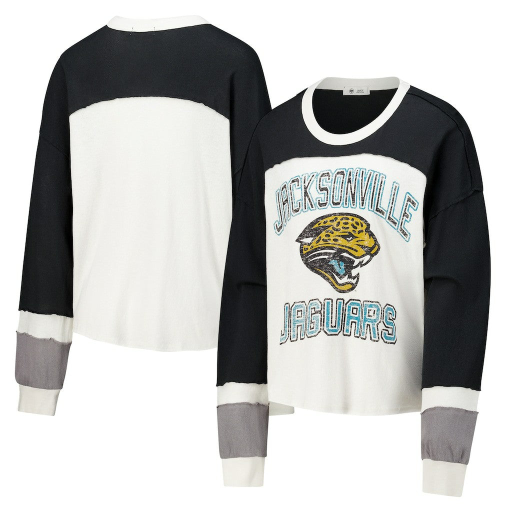 Jacksonville Jaguars '47 Women's Double Header Curve Raglan Long Sleeve Crop Top Cream | 47 brand
