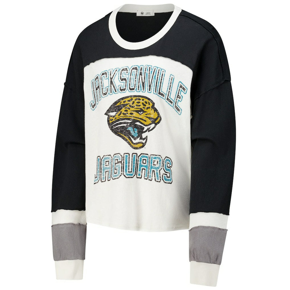 Jacksonville Jaguars '47 Women's Double Header Curve Raglan Long Sleeve Crop Top Cream | 47 brand