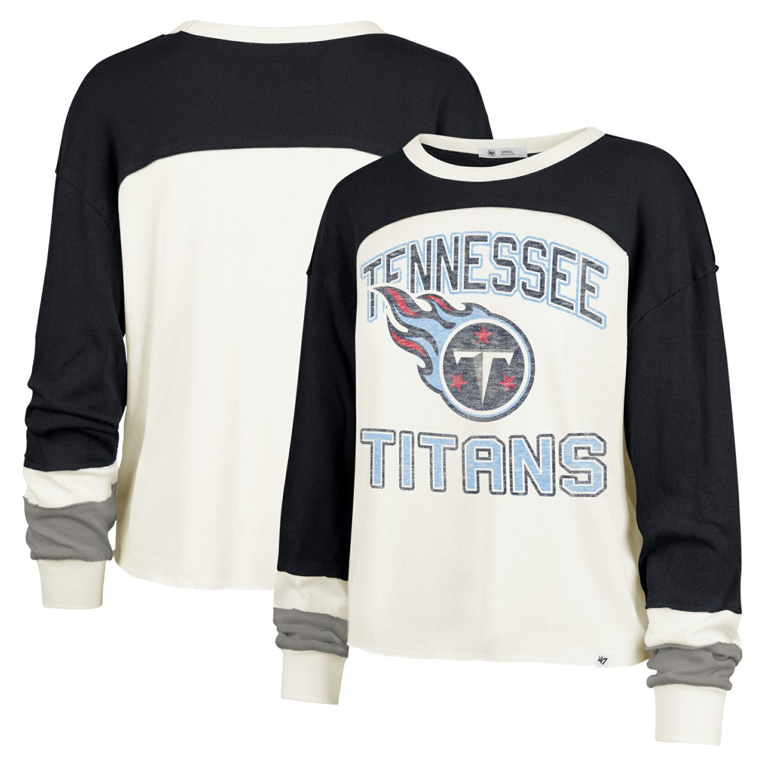 Tennessee Titans '47 Women's Double Header Curve Raglan Long Sleeve Crop Top Cream | 47 brand