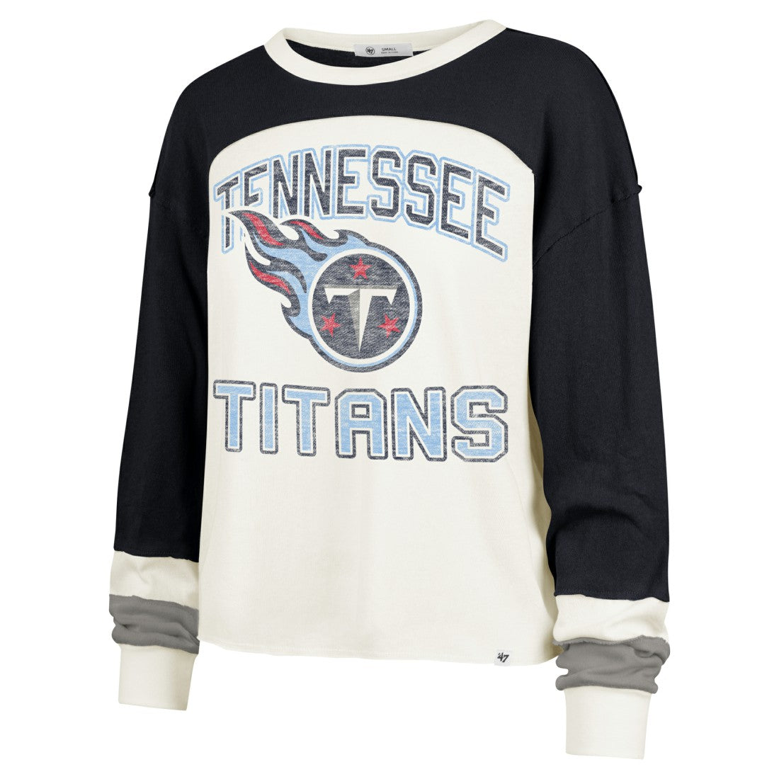Tennessee Titans '47 Women's Double Header Curve Raglan Long Sleeve Crop Top Cream | 47 brand