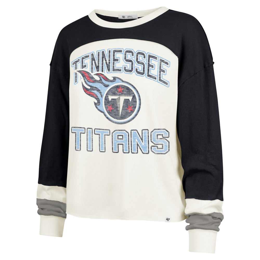 Tennessee Titans '47 Women's Double Header Curve Raglan Long Sleeve Crop Top Cream | 47 brand