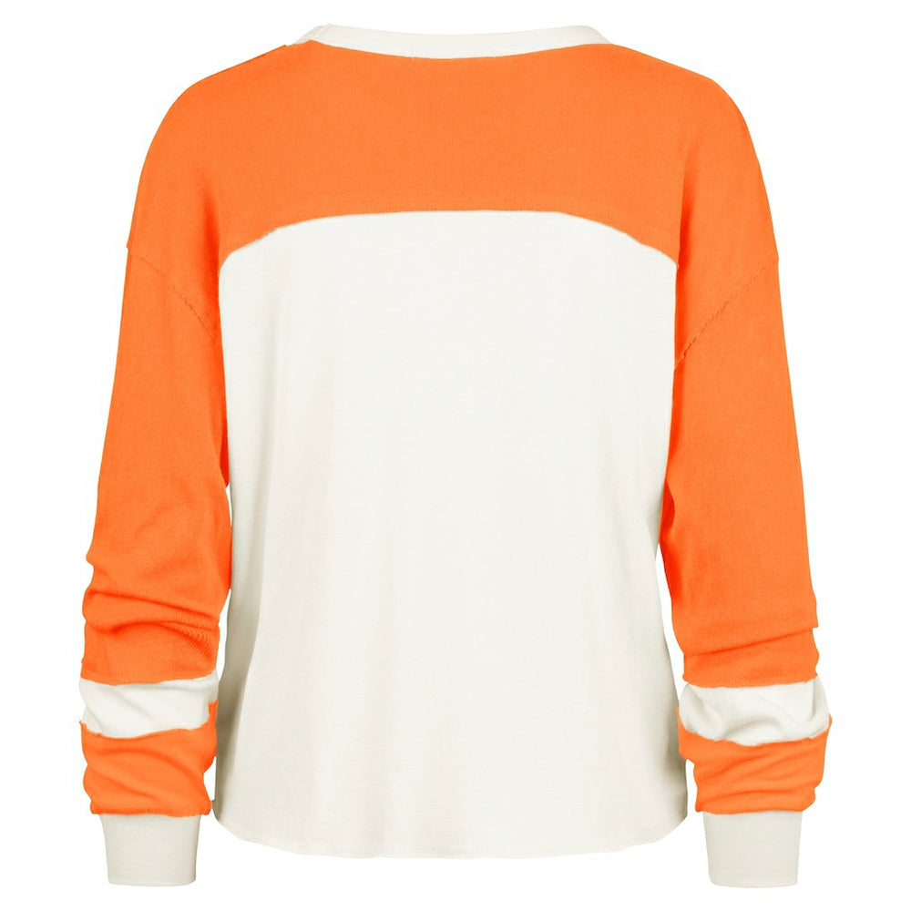 Cleveland Browns '47 Women's Double Header Curve Raglan Long Sleeve Crop Top Cream | 47 brand