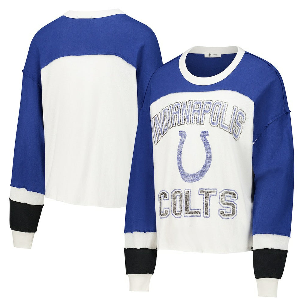 Indianapolis Colts '47 Women's Double Header Curve Raglan Long Sleeve Crop Top Cream | 47 brand
