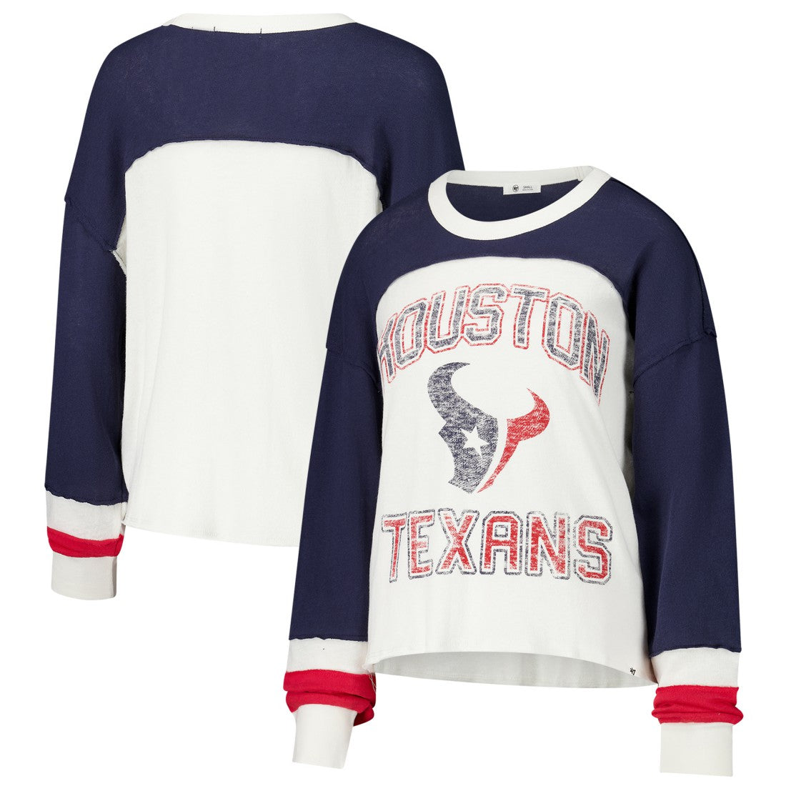 Houston Texans '47 Women's Double Header Curve Raglan Long Sleeve Crop Top Cream | 47 brand