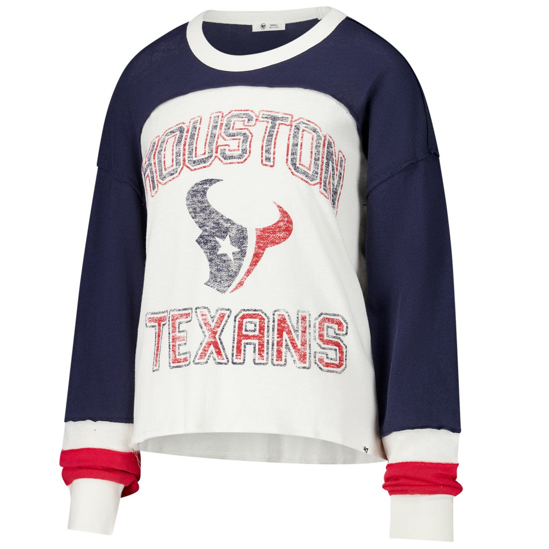 Houston Texans '47 Women's Double Header Curve Raglan Long Sleeve Crop Top Cream | 47 brand