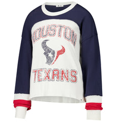 Houston Texans '47 Women's Double Header Curve Raglan Long Sleeve Crop Top Cream | 47 brand