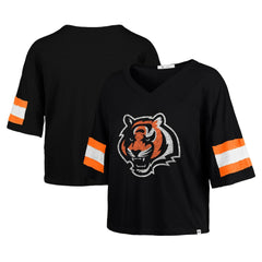 Cincinnati Bengals '47 Women's Double Header Scout Cropped V-Neck T-Shirt Black | 47 brand