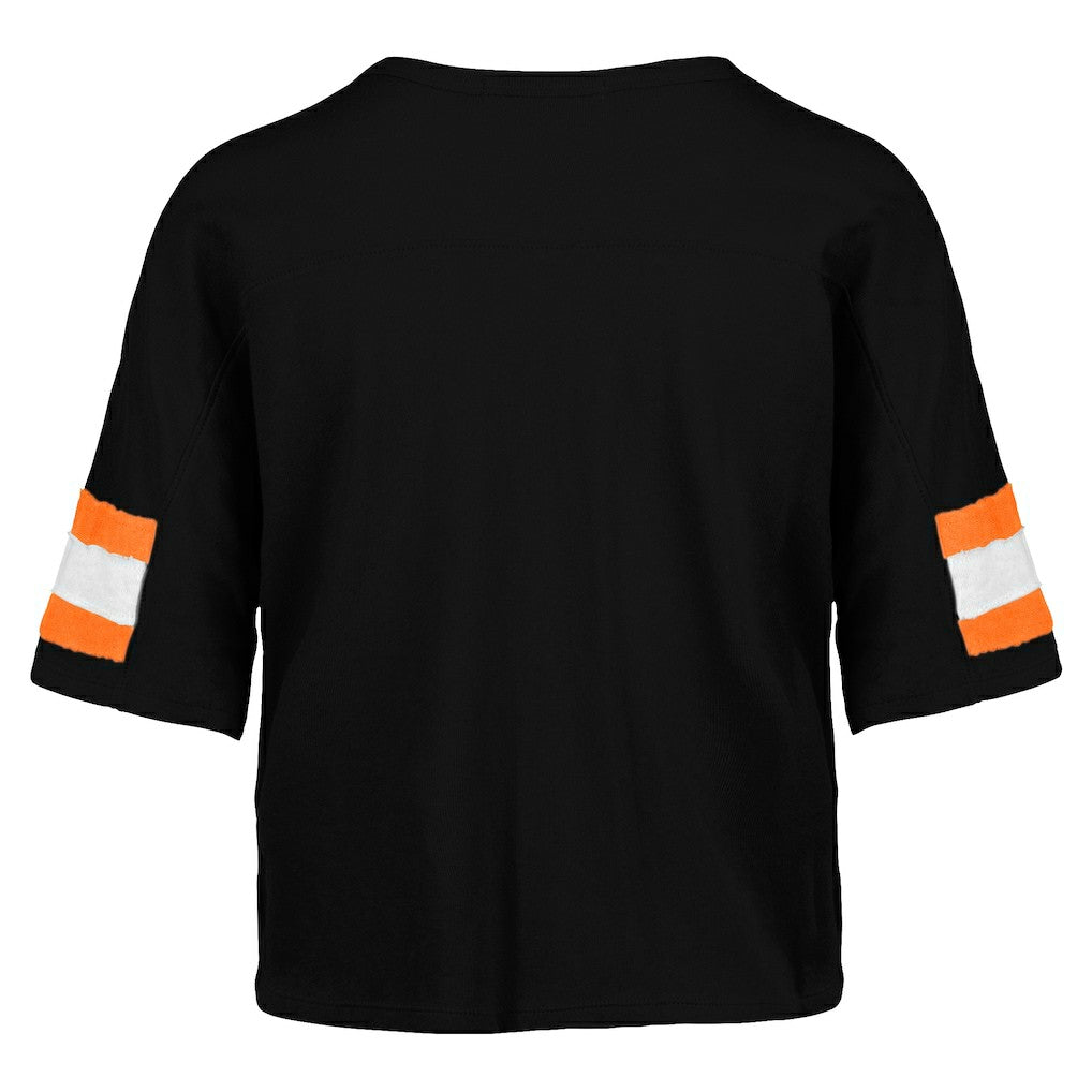 Cincinnati Bengals '47 Women's Double Header Scout Cropped V-Neck T-Shirt Black | 47 brand
