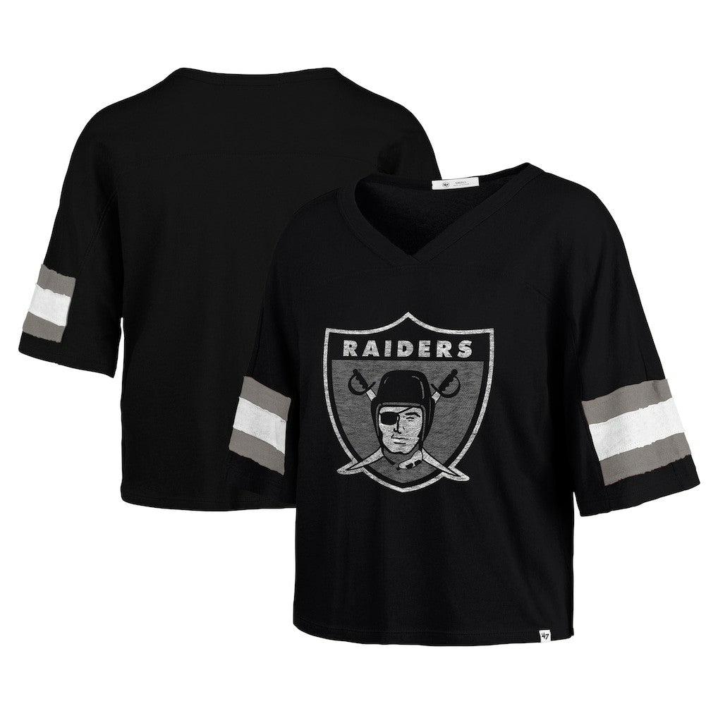 Las Vegas Raiders '47 Women's Double Header Scout Cropped V-Neck T-Shirt Black | 47 brand