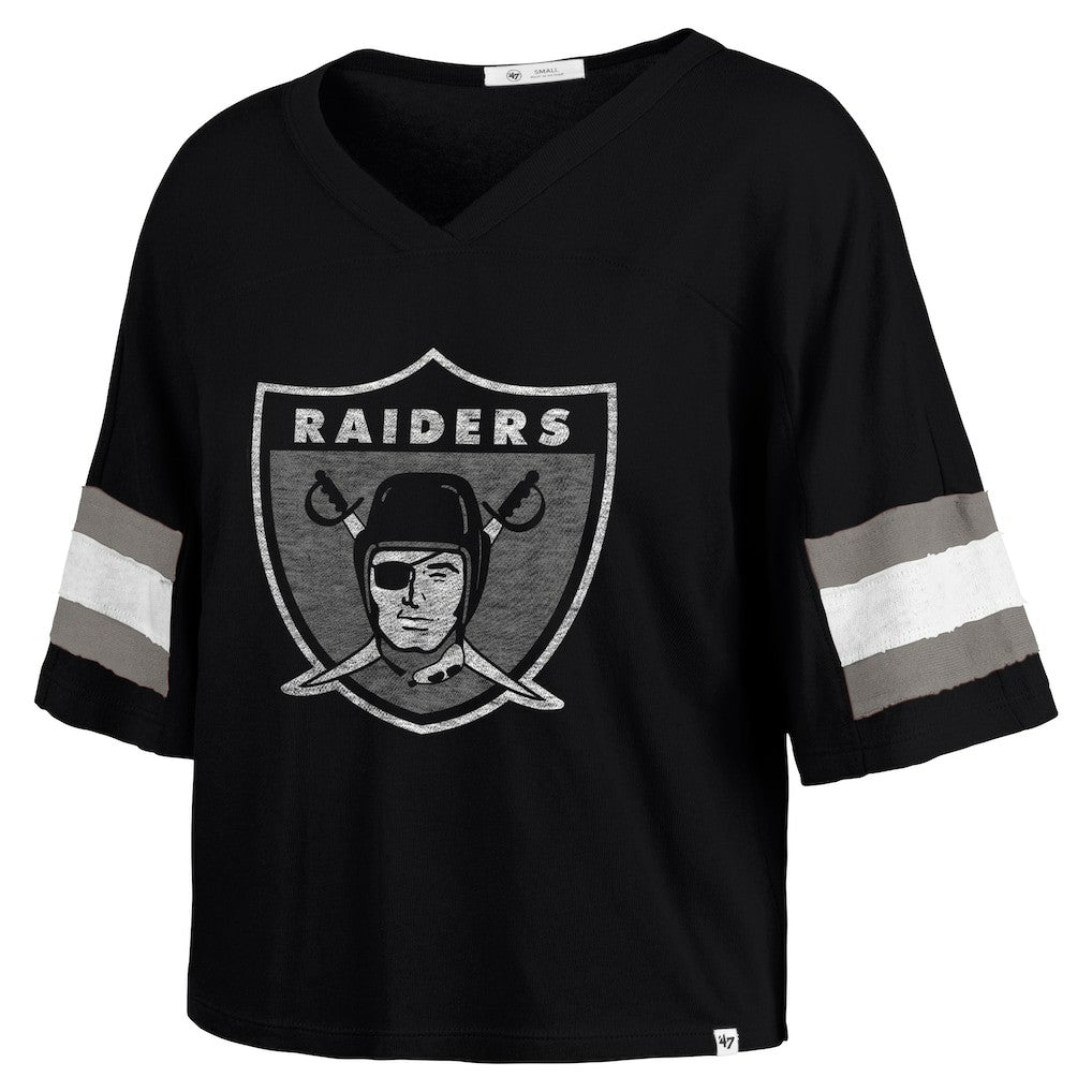 Las Vegas Raiders '47 Women's Double Header Scout Cropped V-Neck T-Shirt Black | 47 brand