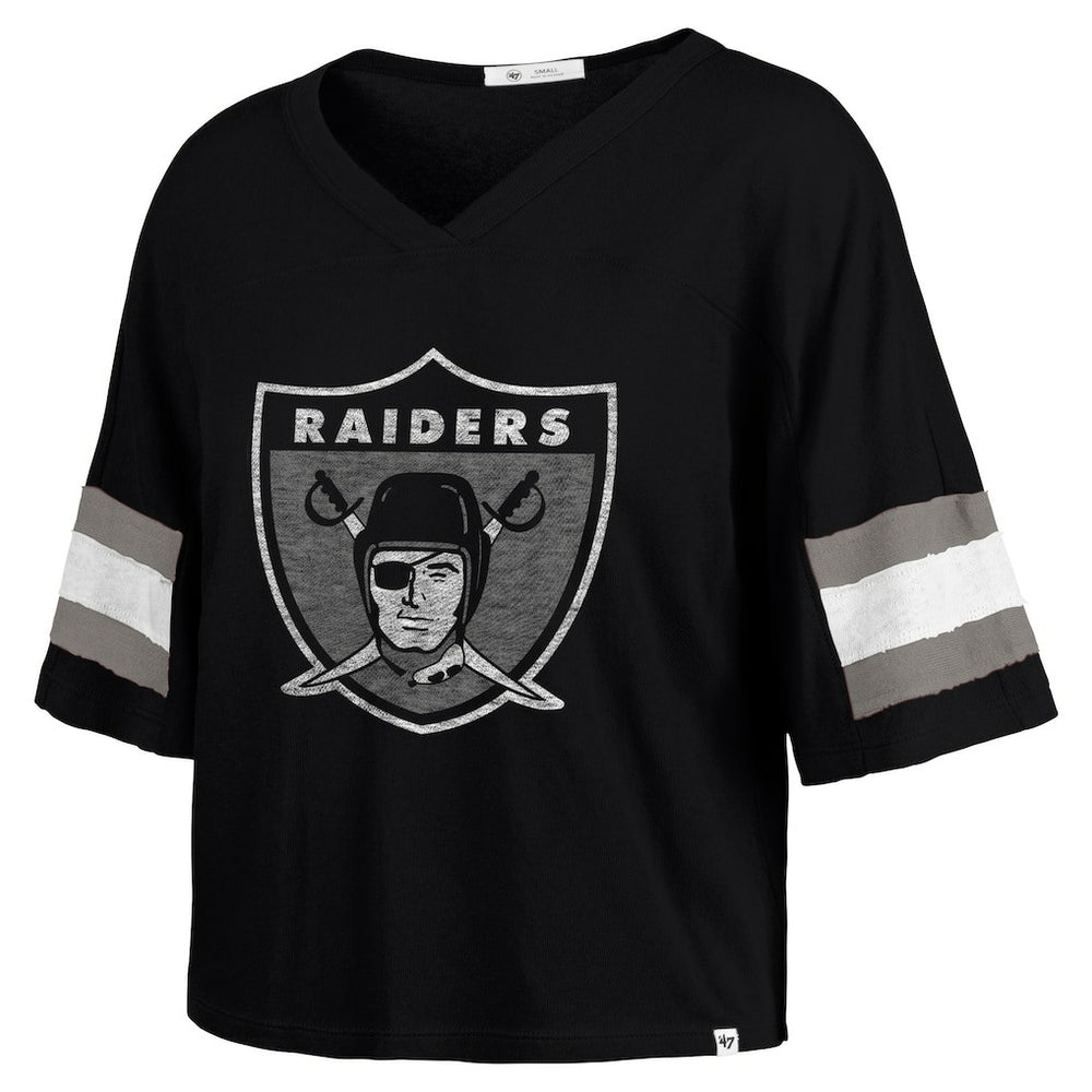 Las Vegas Raiders '47 Women's Double Header Scout Cropped V-Neck T-Shirt Black | 47 brand