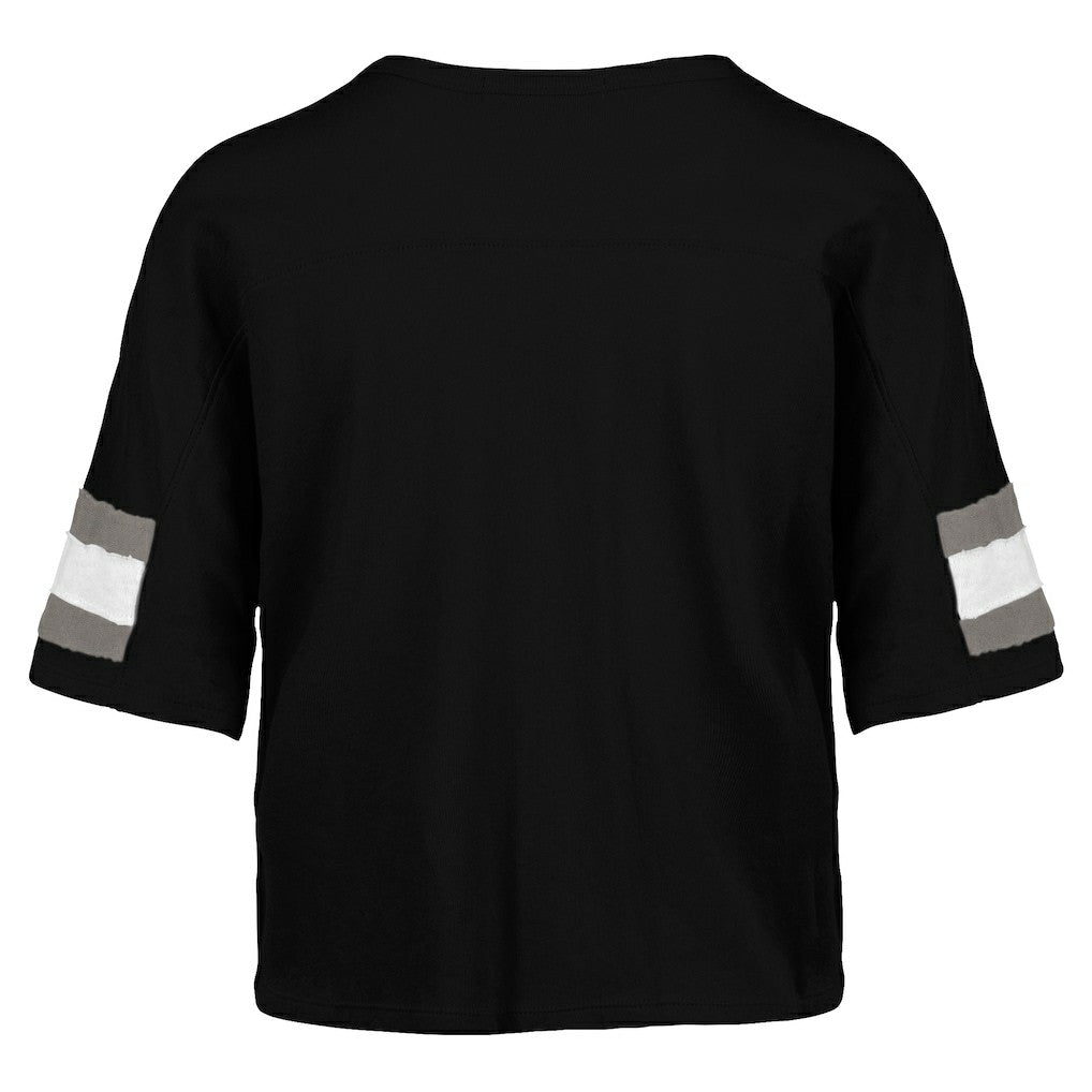 Las Vegas Raiders '47 Women's Double Header Scout Cropped V-Neck T-Shirt Black | 47 brand