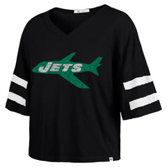 New York Jets '47 Women's Double Header Scout Cropped V-Neck T-Shirt Black | 47 brand