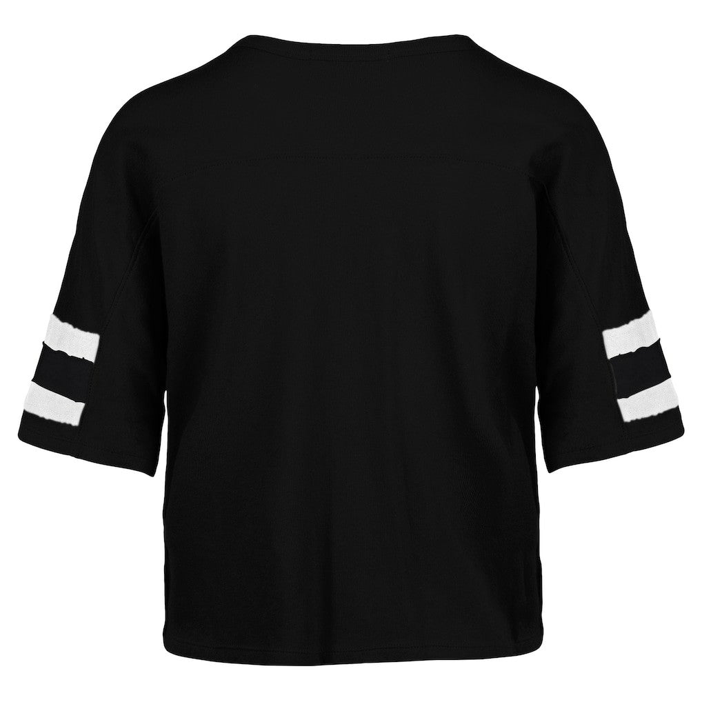 New York Jets '47 Women's Double Header Scout Cropped V-Neck T-Shirt Black | 47 brand