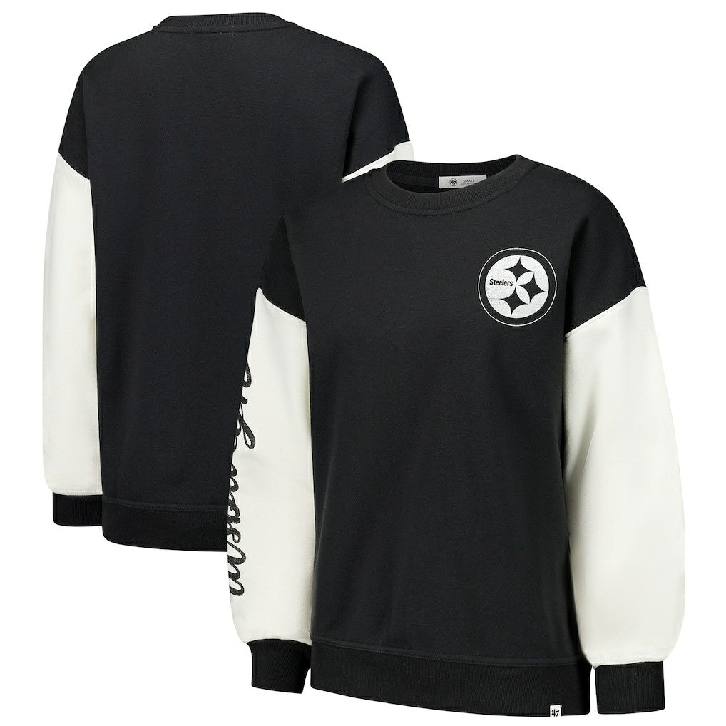 Pittsburgh Steelers '47 Women's Double Header Rise Andie Pullover Sweatshirt Black | 47 brand