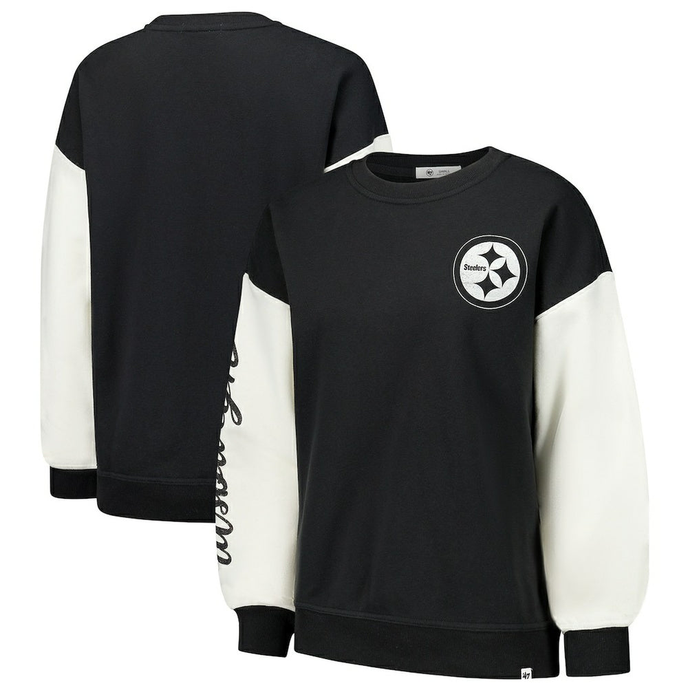 Pittsburgh Steelers '47 Women's Double Header Rise Andie Pullover Sweatshirt Black | 47 brand