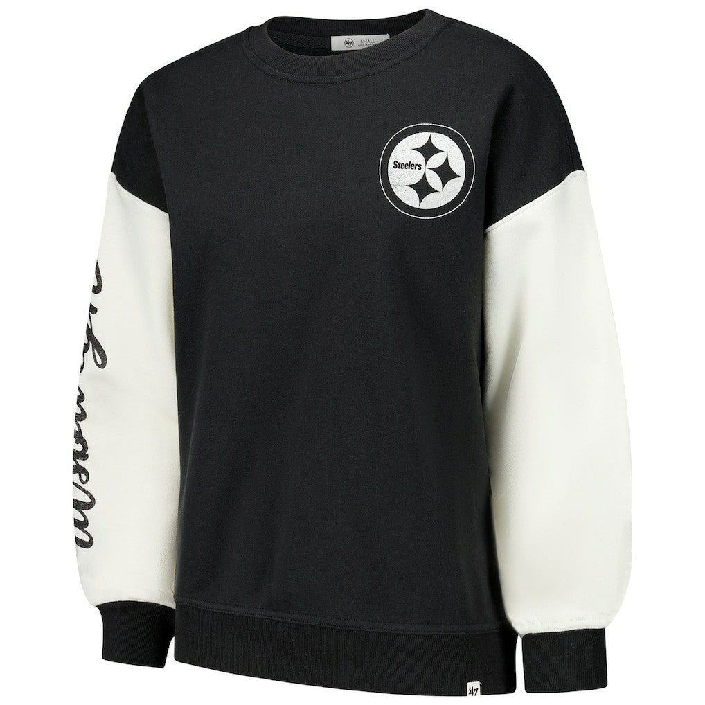 Pittsburgh Steelers '47 Women's Double Header Rise Andie Pullover Sweatshirt Black | 47 brand