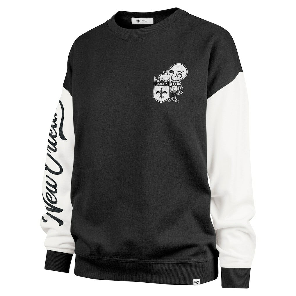New Orleans Saints '47 Women's Double Header Rise Andie Pullover Sweatshirt Black | 47 brand