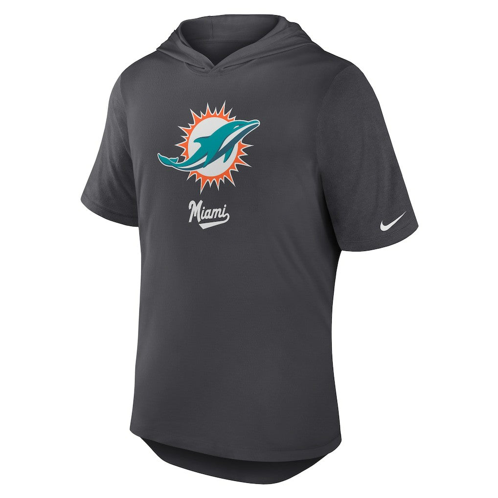 Miami Dolphins Tri-Blend Performance Hoodie T-Shirt Anthracite | Nike for Sale