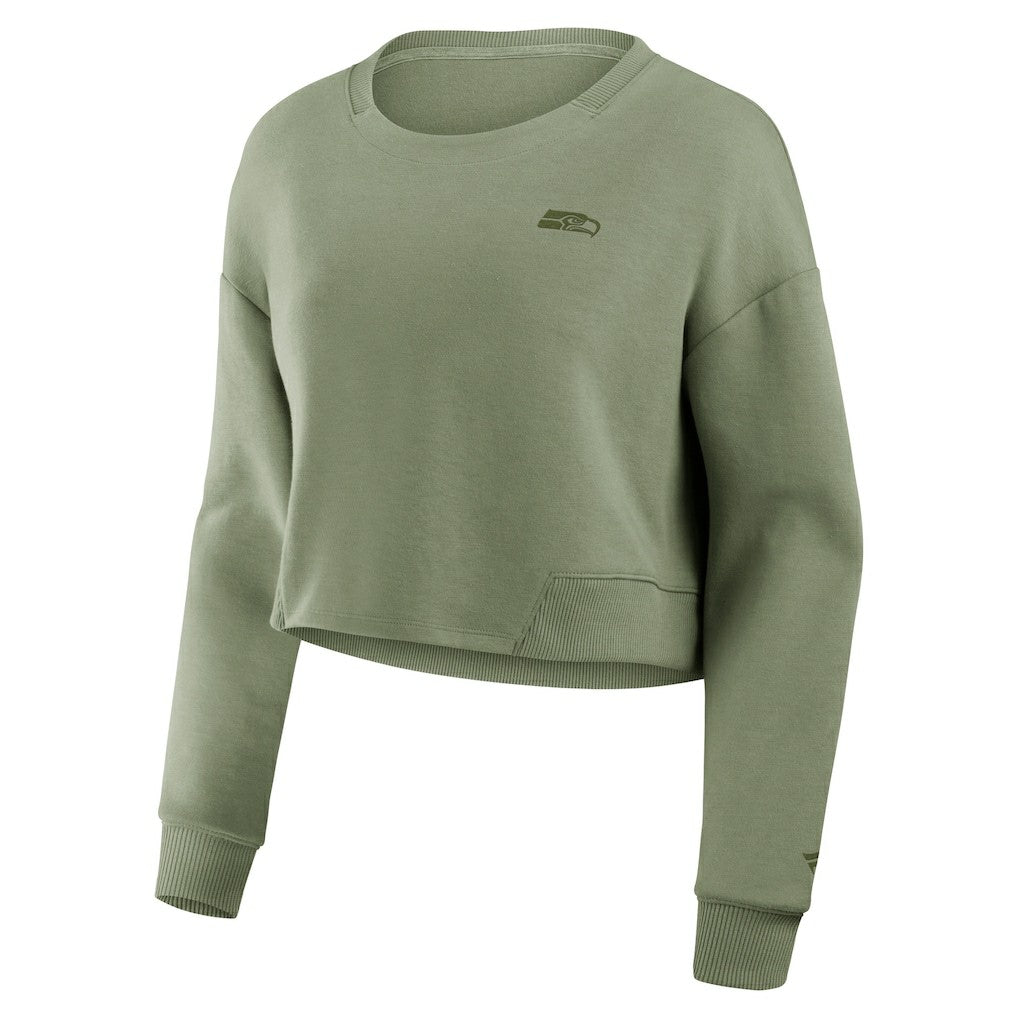 Seattle Seahawks Women's Studio Tri-Blend Cropped Pullover Sweatshirt Olive | Fanatics