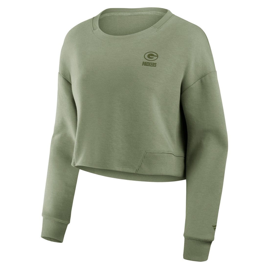 Green Bay Packers Women's Studio Tri-Blend Cropped Pullover Sweatshirt Olive | Fanatics