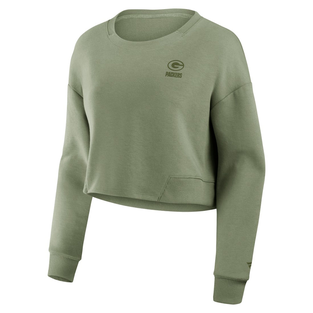 Green Bay Packers Women's Studio Tri-Blend Cropped Pullover Sweatshirt Olive | Fanatics