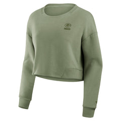 Green Bay Packers Women's Studio Tri-Blend Cropped Pullover Sweatshirt Olive | Fanatics