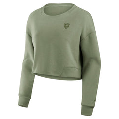 Chicago Bears Women's Studio Tri-Blend Cropped Pullover Sweatshirt Olive | Fanatics