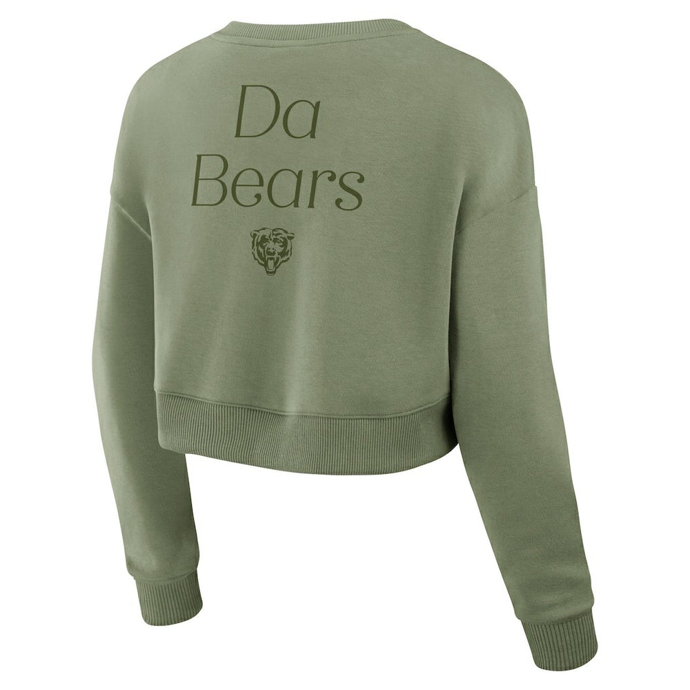 Chicago Bears Women's Studio Tri-Blend Cropped Pullover Sweatshirt Olive | Fanatics