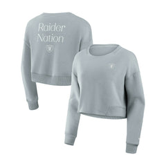 Las Vegas Raiders Women's Studio Tri-Blend Cropped Pullover Sweatshirt Gray | Fanatics