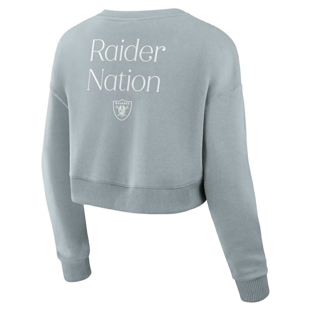 Las Vegas Raiders Women's Studio Tri-Blend Cropped Pullover Sweatshirt Gray | Fanatics