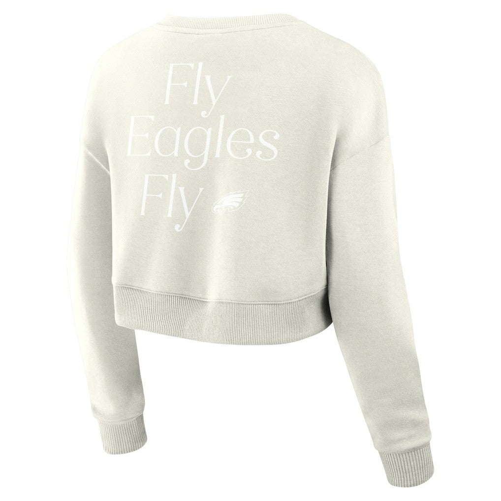Philadelphia Eagles Women's Studio Tri-Blend Cropped Pullover Sweatshirt Cream | Fanatics