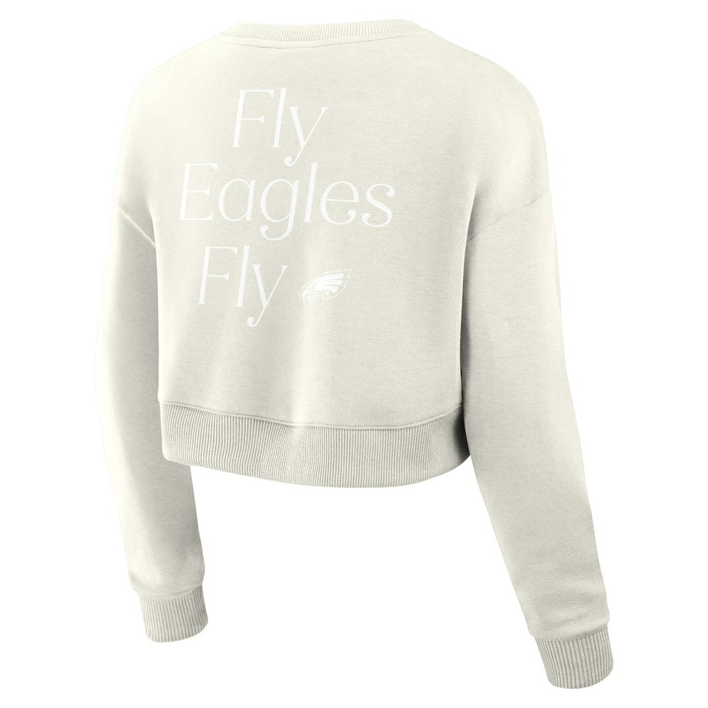 Philadelphia Eagles Women's Studio Tri-Blend Cropped Pullover Sweatshirt Cream | Fanatics