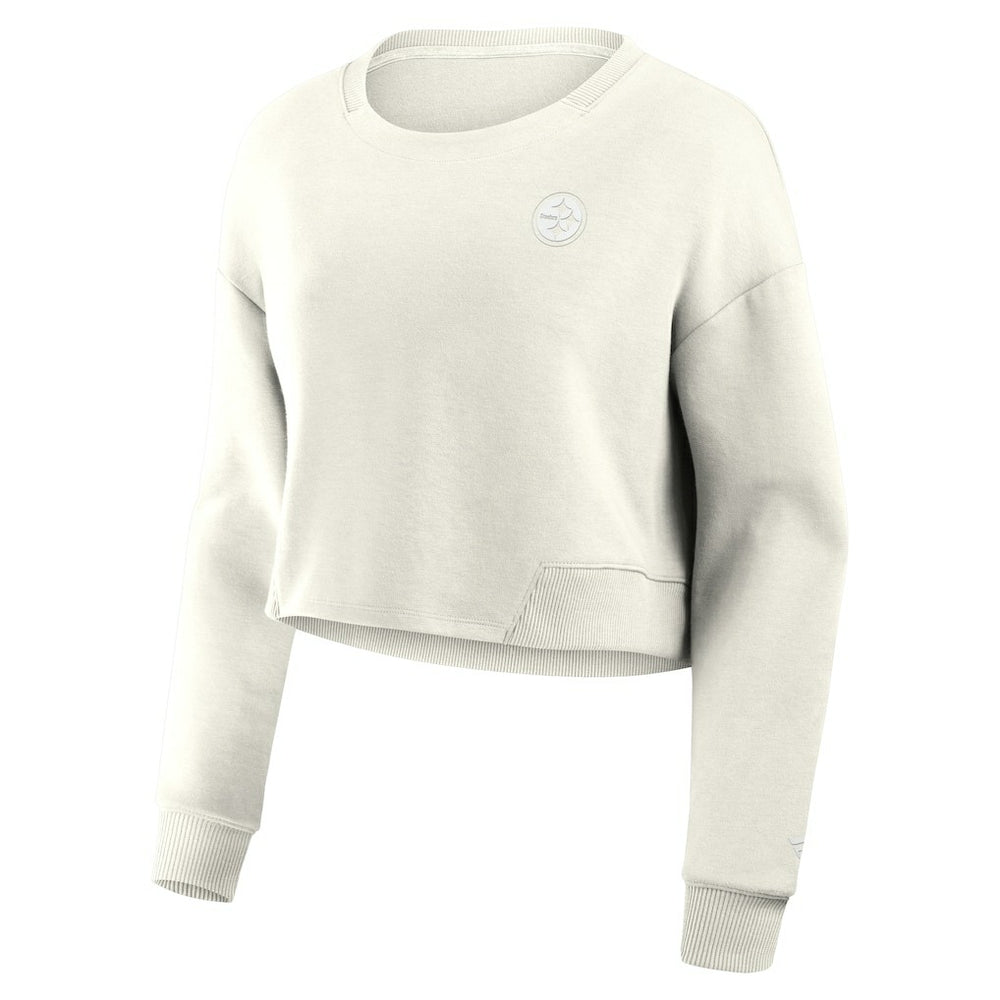 Pittsburgh Steelers Women's Studio Tri-Blend Cropped Pullover Sweatshirt Cream | Fanatics