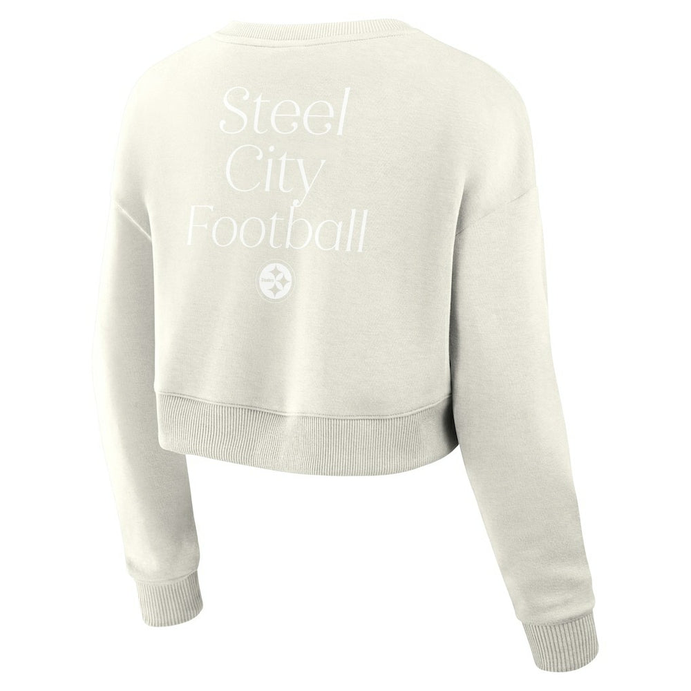 Pittsburgh Steelers Women's Studio Tri-Blend Cropped Pullover Sweatshirt Cream | Fanatics