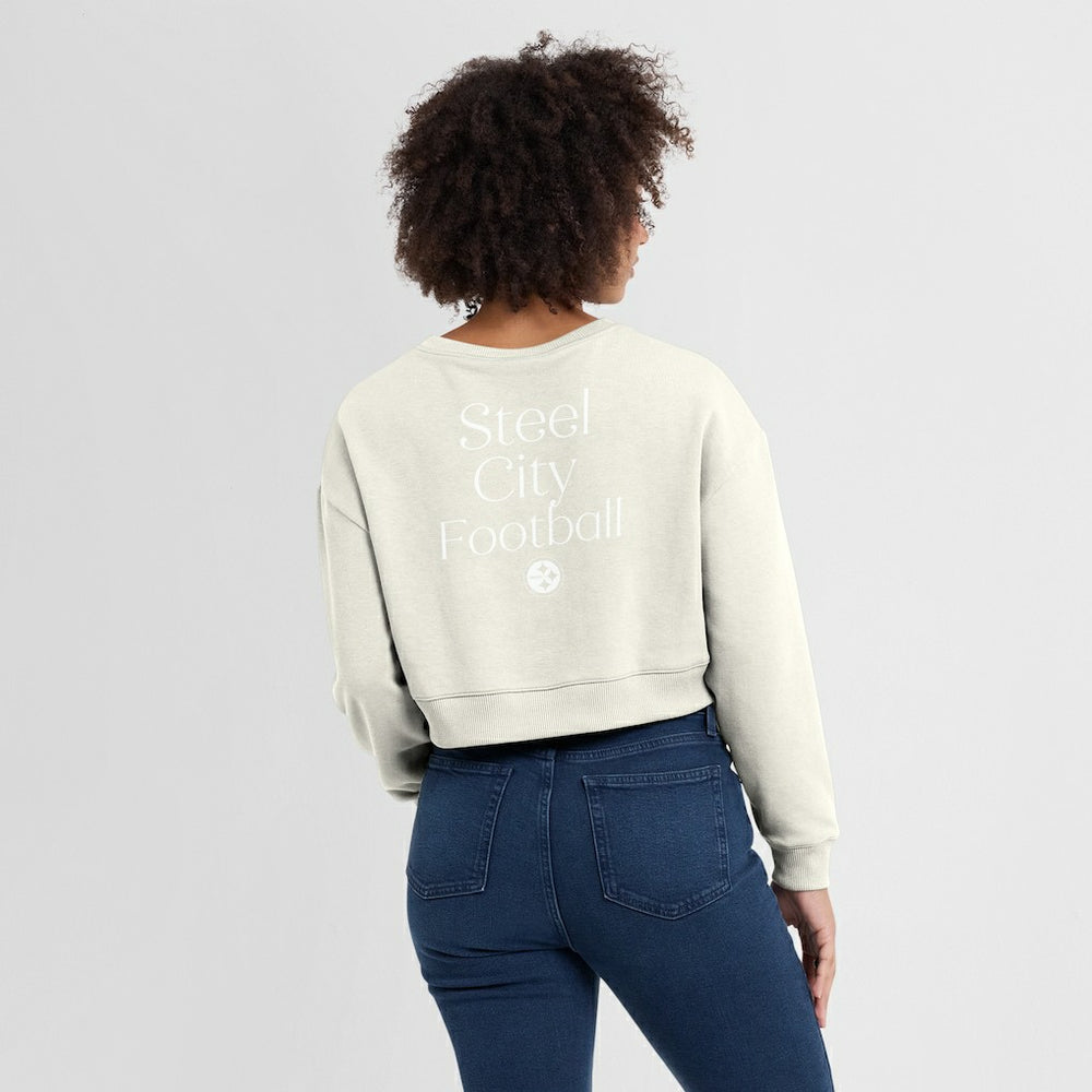Pittsburgh Steelers Women's Studio Tri-Blend Cropped Pullover Sweatshirt Cream | Fanatics