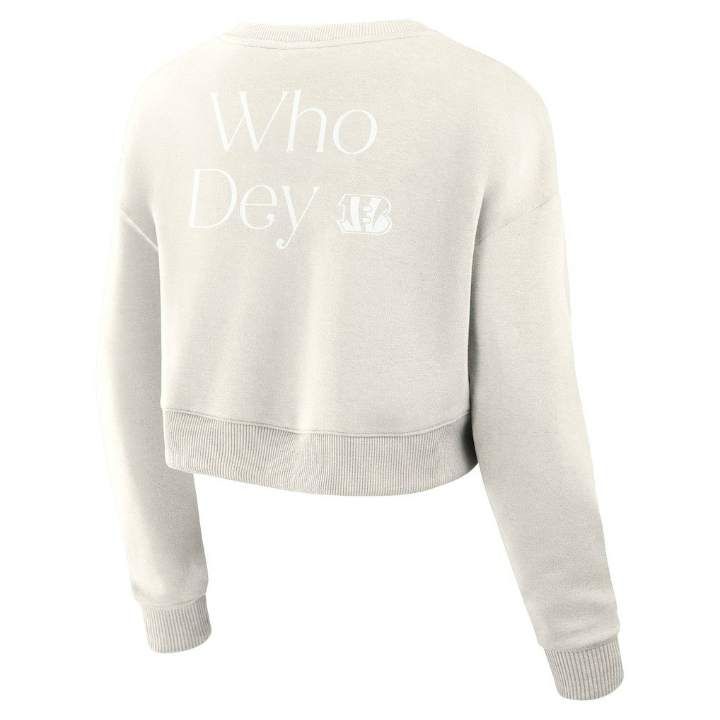 Cincinnati Bengals Women's Studio Tri-Blend Cropped Pullover Sweatshirt Cream | Fanatics