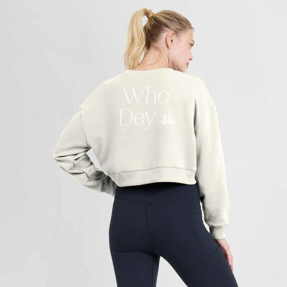 Cincinnati Bengals Women's Studio Tri-Blend Cropped Pullover Sweatshirt Cream | Fanatics