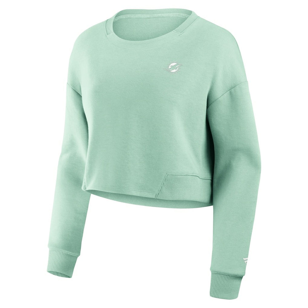 Miami Dolphins Women's Studio Tri-Blend Cropped Pullover Sweatshirt Mint | Fanatics