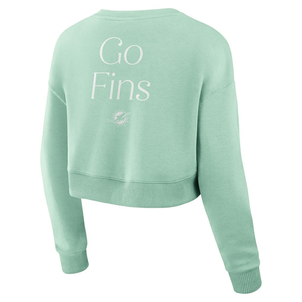 Miami Dolphins Women's Studio Tri-Blend Cropped Pullover Sweatshirt Mint | Fanatics