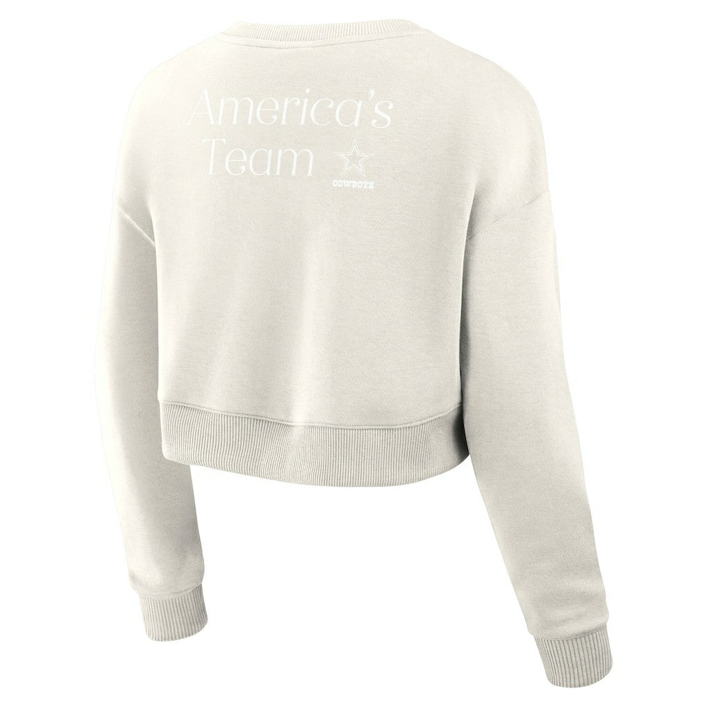 Dallas Cowboys Women's Studio Tri-Blend Cropped Pullover Sweatshirt Cream | Fanatics