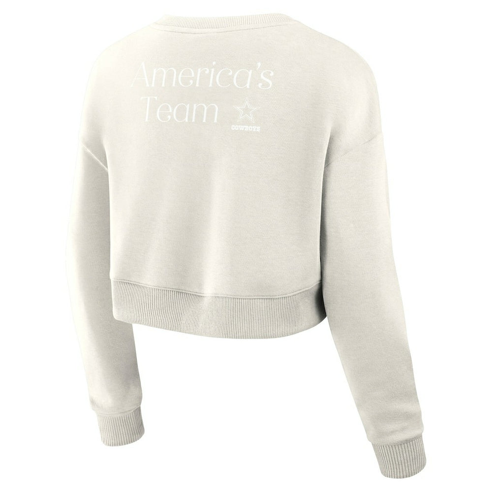 Dallas Cowboys Women's Studio Tri-Blend Cropped Pullover Sweatshirt Cream | Fanatics