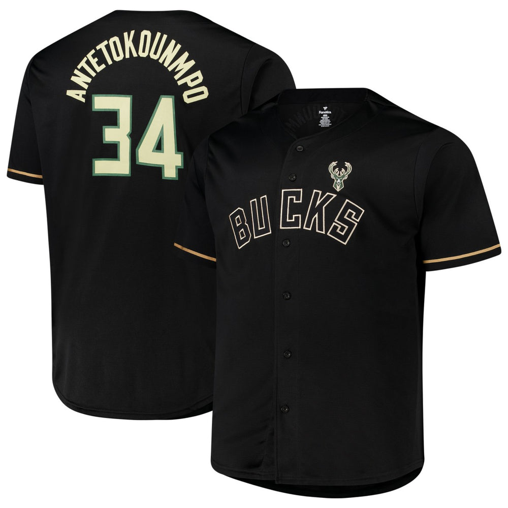 Giannis Antetokounmpo Milwaukee Bucks Profile Big & Tall Name & Number Button-Up Jersey Black - NBA