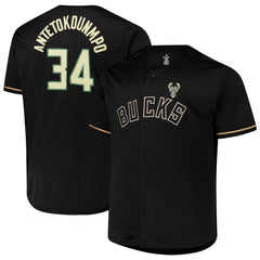 Giannis Antetokounmpo Milwaukee Bucks Profile Big & Tall Name & Number Button-Up Jersey Black - NBA